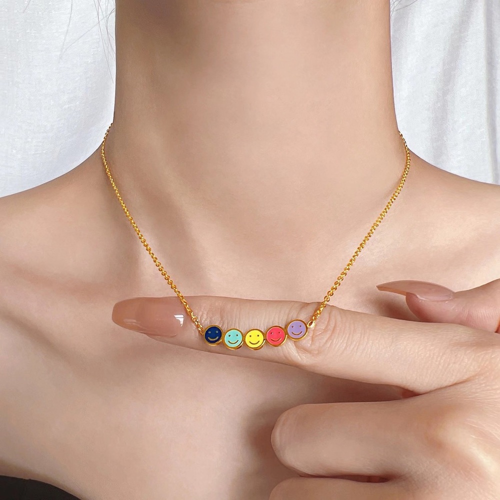 18K Gold Plated Smiley Face Necklace*Happy Face*Colorful Design*Waterproof